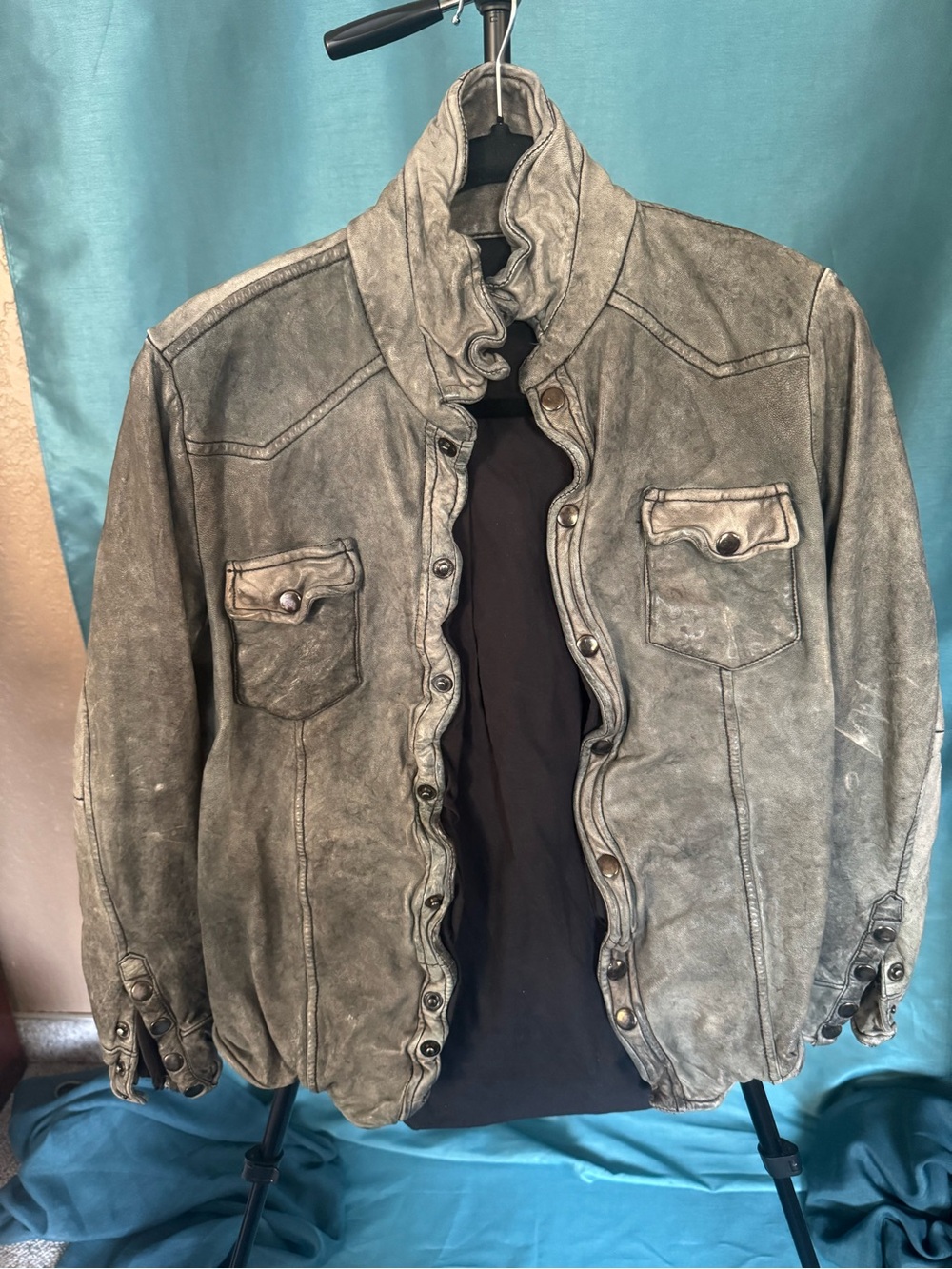 Muubaa Distressed Gray Washed Jacket Grunge Moto Alt Baddie L